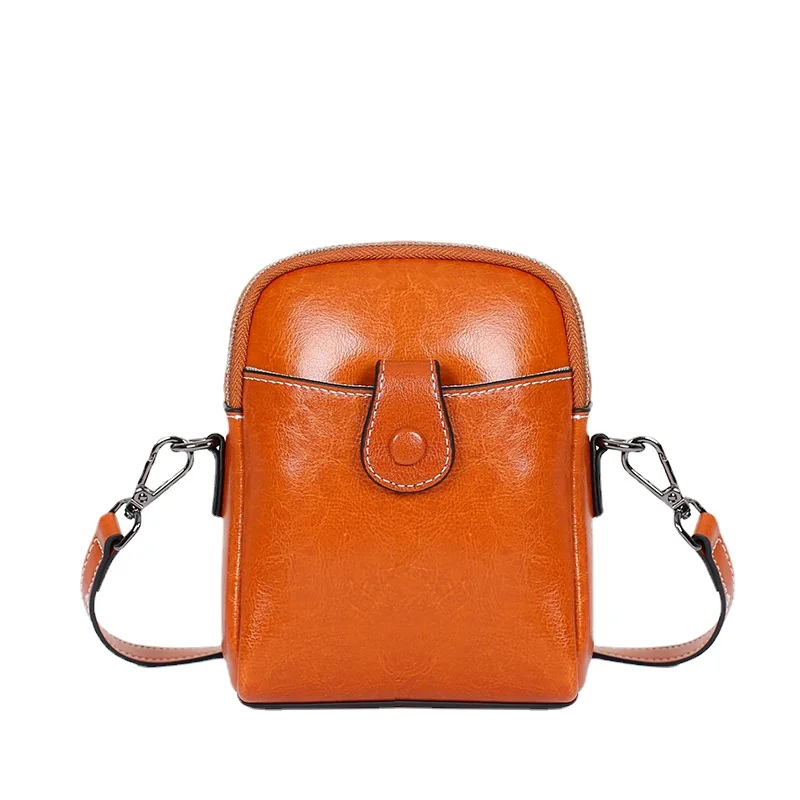 Real Cowhide Mobile Phone Bag Solid Small Messenger Women's Bag Summer Single Shoulder Crossbody Lady Soft Leather Purse