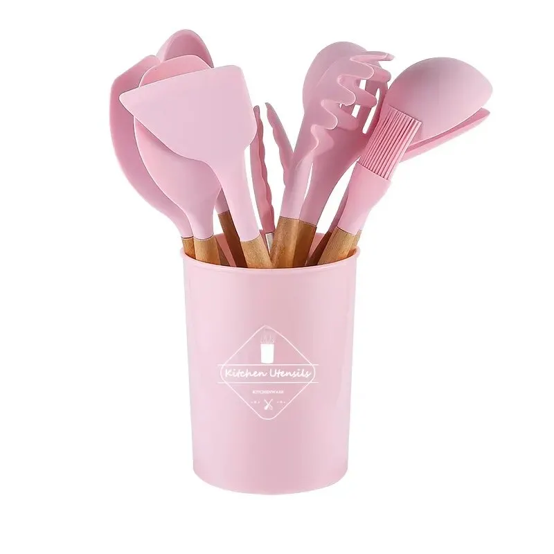 Wooden handle pink 11-piece set with barrel