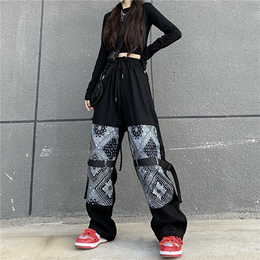 

Paisley Print Patchwork Cargo Pants Teenage Girl Fashion Trends High Streetwear Women Baggy Straight Sweatpants Joggers Trousers