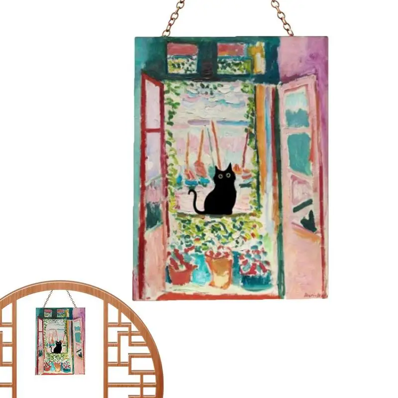 

Cat Stained Glass Hang Acrylic Window Cat Decor Waterproof Portable Cat Animal Decorations Ornament For Home Room Car Truck