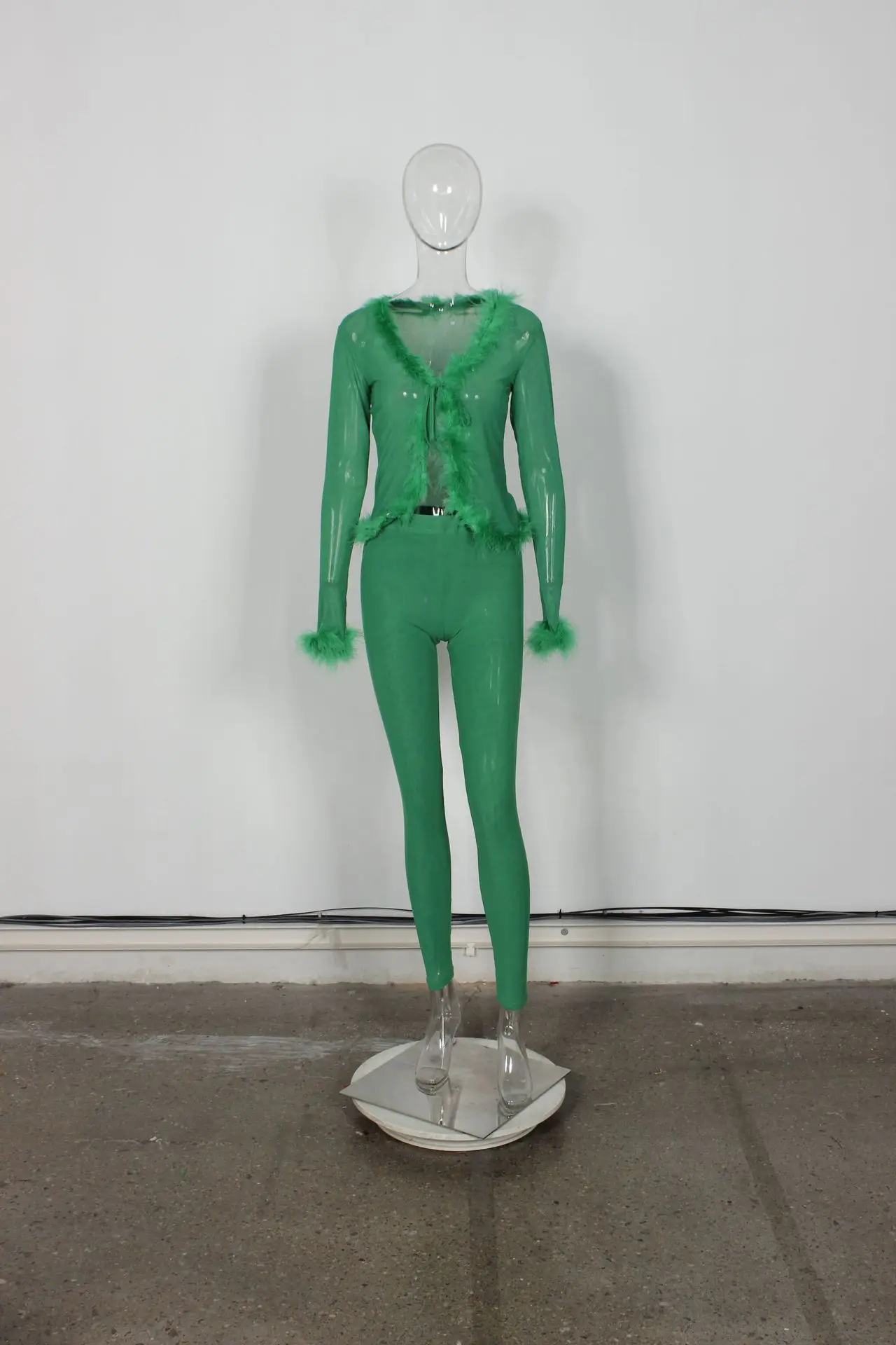 Sexy Feather Mesh Tops Two Piece Pant Set 2025 Women Summer