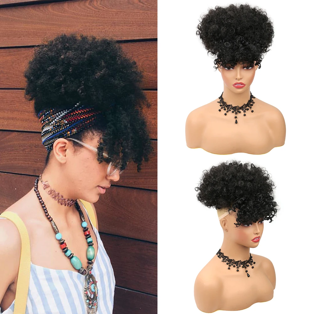 

Пучок из синтетических волос Belle Show, пучок на кулиске, пуховка для конского хвоста, афро кудрявые короткие кудрявые челки на кулиске, Африканский шиньон на кулиске, короткий хвост