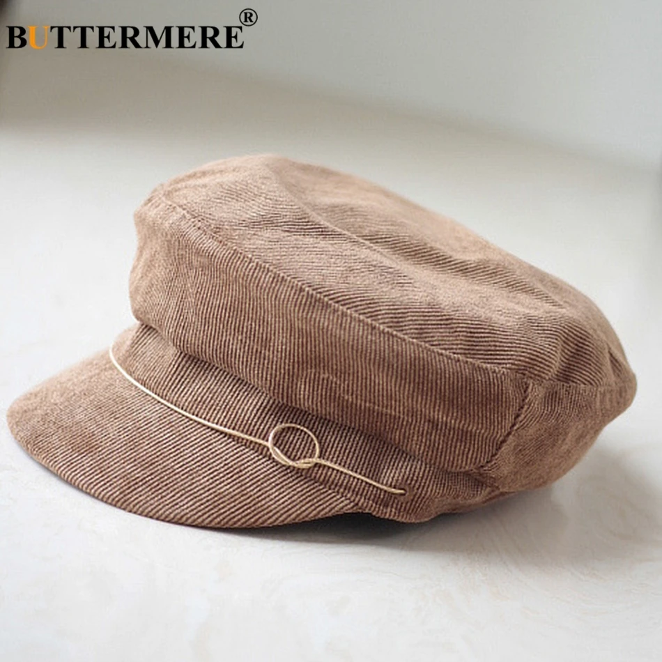 BUTTERMERE Women'S Hats For Autumn Newsboy Cap Corduroy Khaki Painter Hat Flat Ladies Solid Casual Classic Baker Boy Cap Black