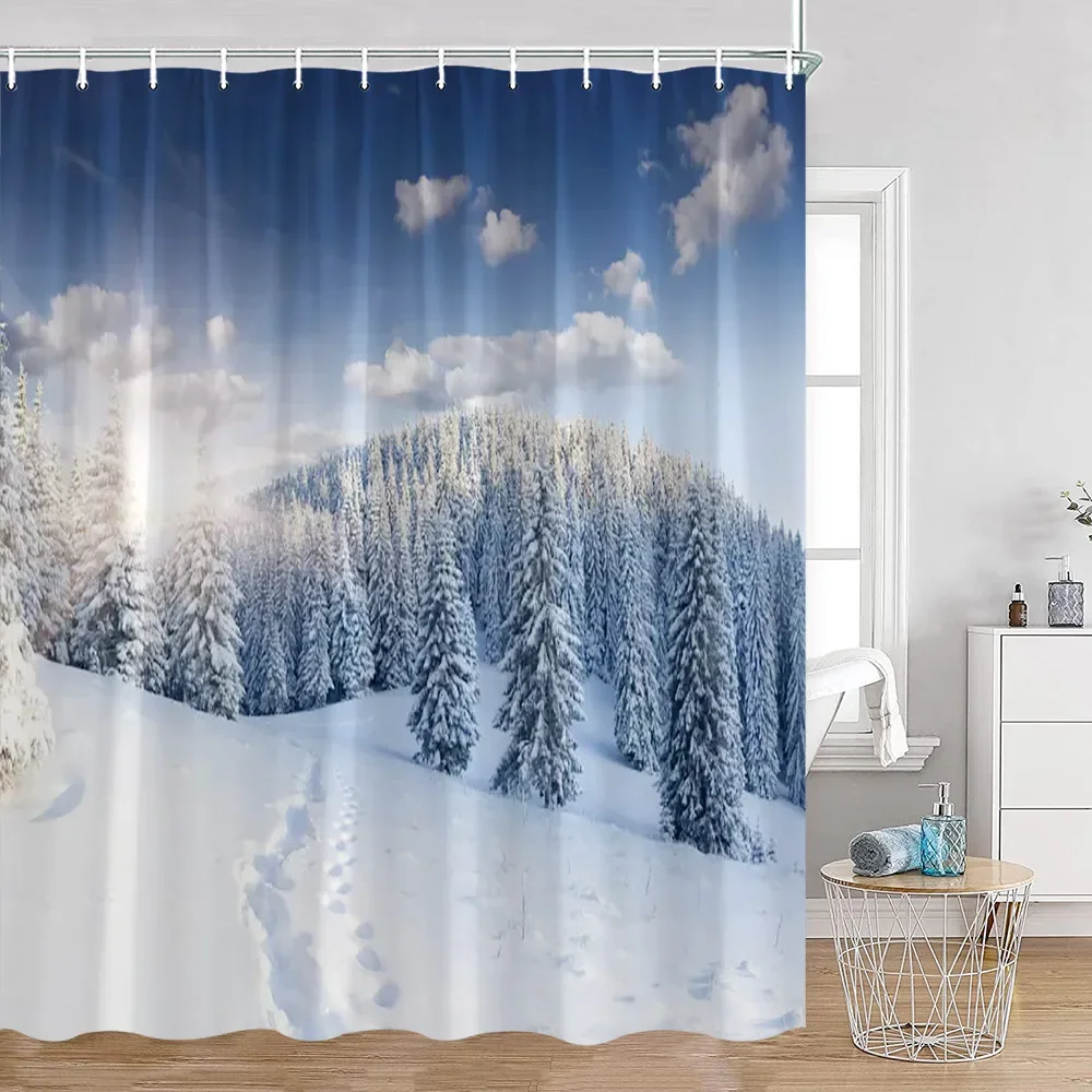 Forest Mountain Duschvorhang, 183x190 Cm – Schwarz-weiß Naturdesign, Wasserdichtes Polyester
