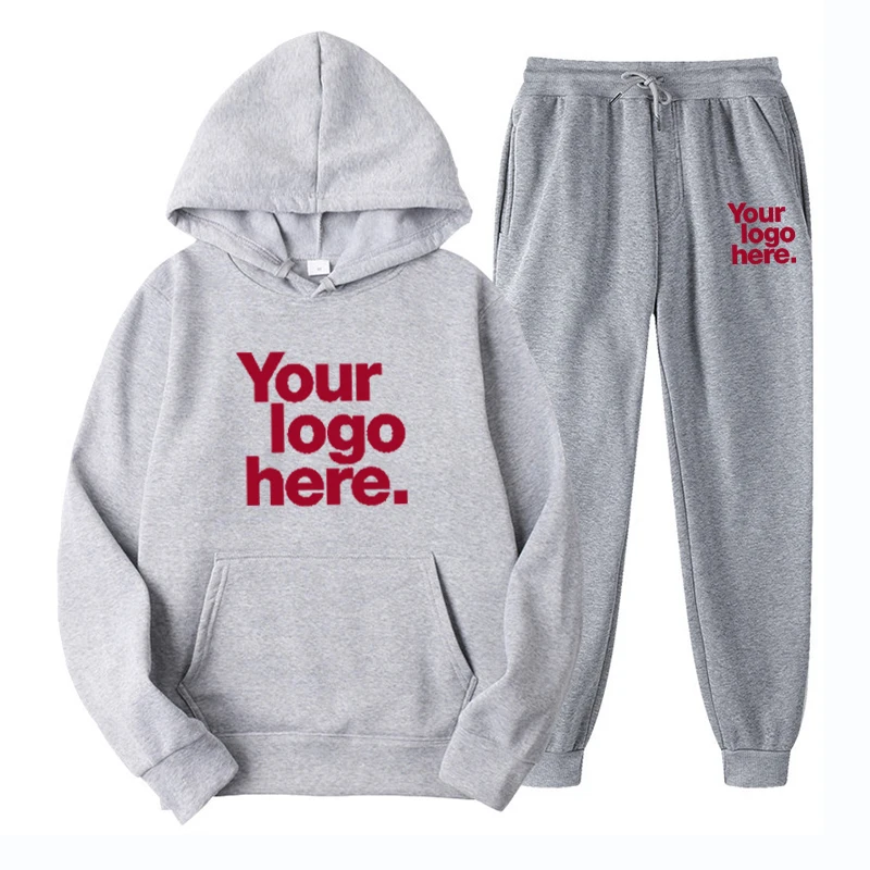 2023 Mens Hoodie DIY Hoodie Set Design Your Logo Fashion Hooded Tracksuit Sportswear Male Suit 2Pcs Pullover Hoodie + Sweatpants