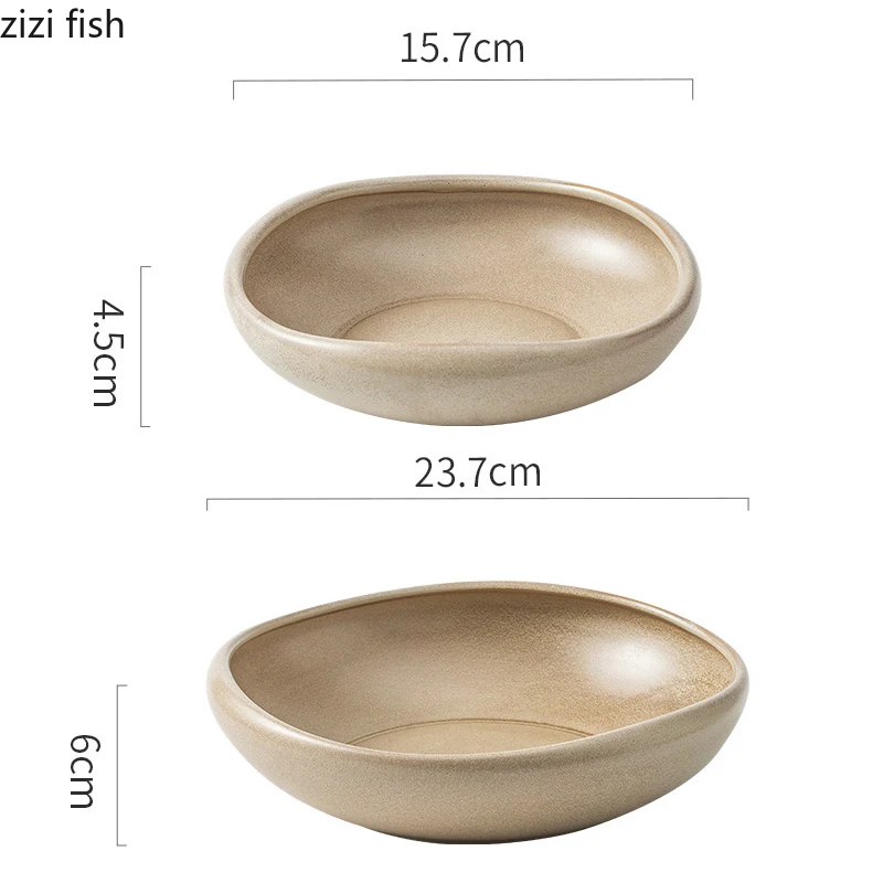 Retro Irregular Ceramic Deep Plate Restaurant Salad Plate Thick Soup Dessert Plates Molecular Food Creative Tableware