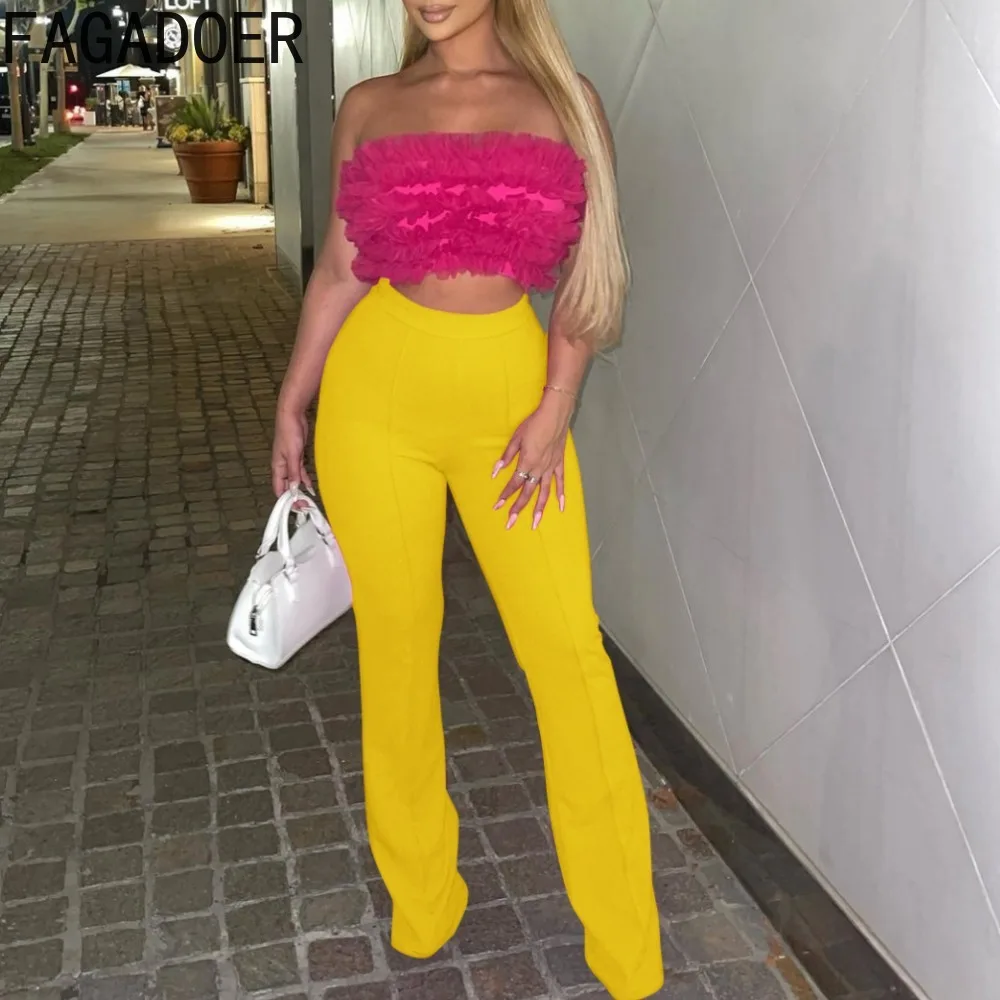 FAGADOER Autumn Casual Solid Wide Leg Pants Women High Waist Zipper Straight Trousers Elegant Office Lady Matching Bottoms 2023