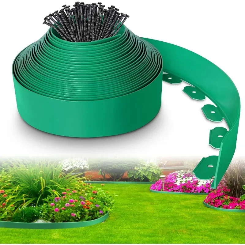 10M Flexible PVC Garden Edging With 30 Spiked Anchors Heavy Duty Lawn Border Kit Weather Resistant Landscape Tool_voghion.com