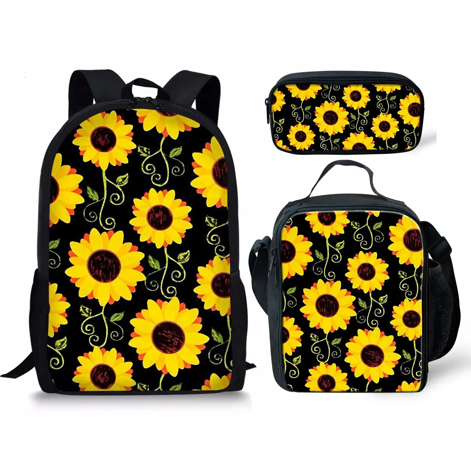 Harajuku, 3pcs/set, with sunflower 3d printing, for student, laptop, backpack, lunch box, case