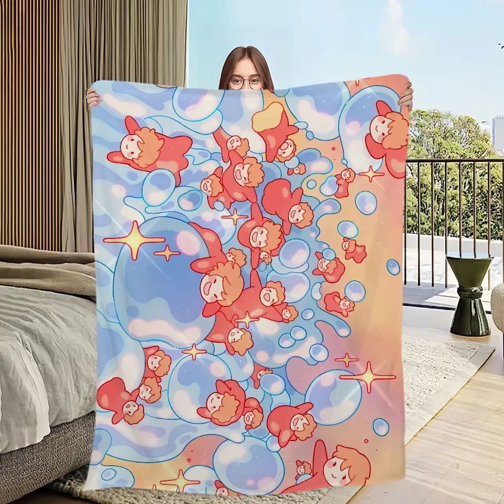 Ponyo Cartoon Soft Plush Flannel Throw Blanket - Cozy and Warm for Sofa, Bedroom, or Travel