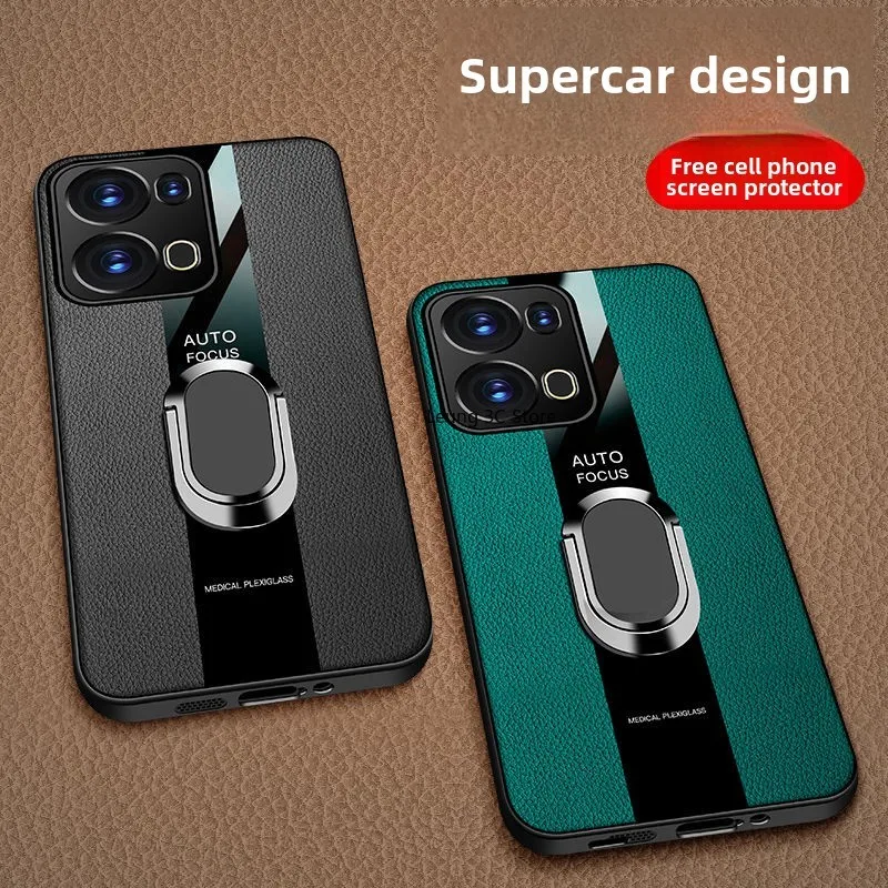 Luxury Leather Ring 360° Rotating Bracket Shockproof Back Cover Case