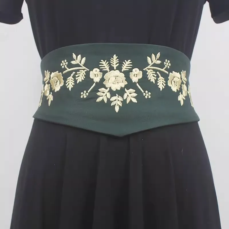 

Women's Runway Fashion Vintage Embroidery Cotton Cummerbunds Female Dress Corsets Waistband Belts Decoration Wide Belt R271