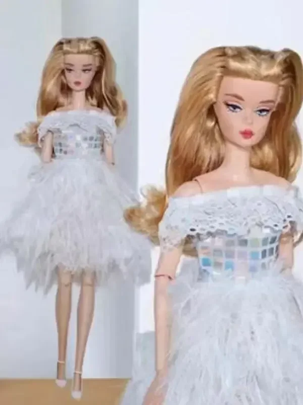 

White Tassels 1/6 Doll Clothes Evening Dress For Barbie Outfit For Barbie Dolls Accessories Plaid Party Gown Kids Toy Gift 11.5"