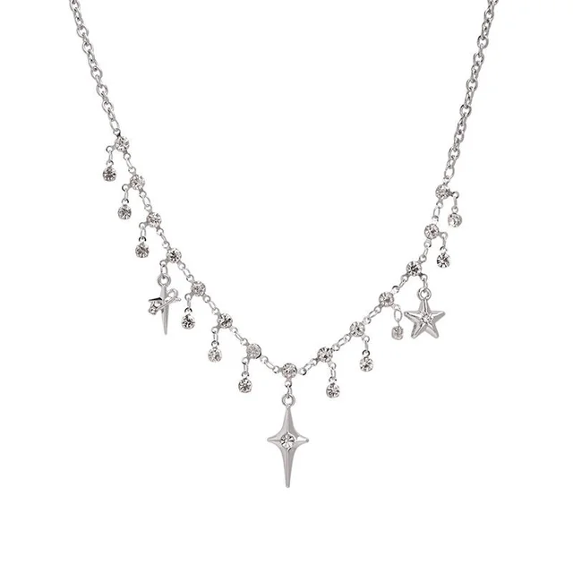 Collana con nappa con pendente in zircone di cristallo croce moda chic per donne ragazze accessori per catena clavicola gioielli Y2K estetici 6
