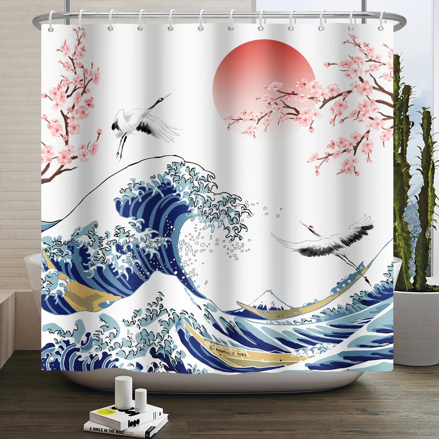 Japanese Ukiyo-e Shower Curtain The Great Wave of Kanagawa Mount Fuji  Cherry Waterproof Shower Curtain for Bathroom Bathtub Deco - AliExpress