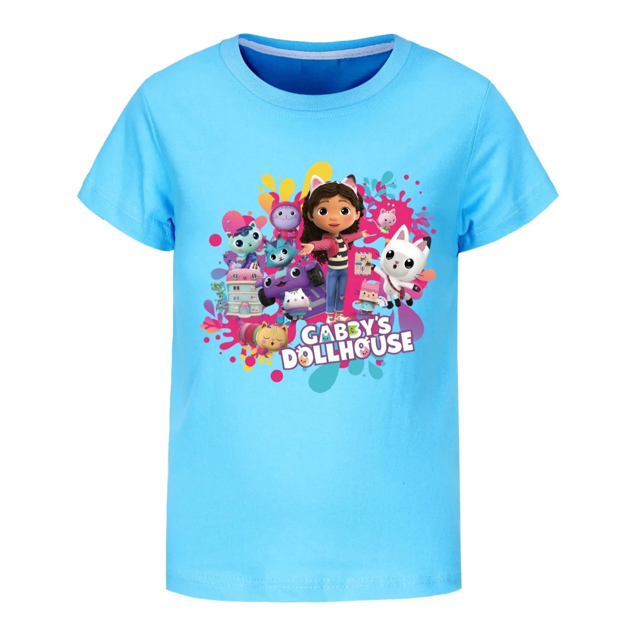 Kawaii Gabbys Dollhouse T-shirt for Baby Girls Gabby Cats T Shirts Kids 2024 Summer Tee Boys Short Sleeve Tops Children Clothing 2