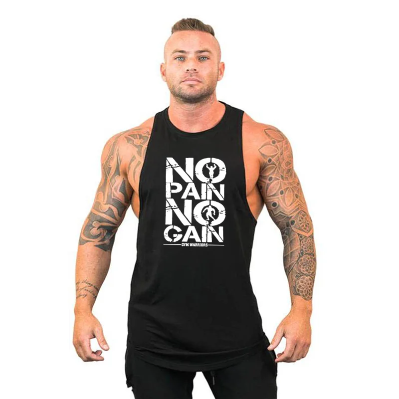 Keine Schmerzen kein Gewinn Fitness studio Krieger Kleidung Herren Baumwolle o Hals Fitness Tanktops Sommer Bodybuilding Unterhemden Sport ärmelloses Hemd – Detail 8