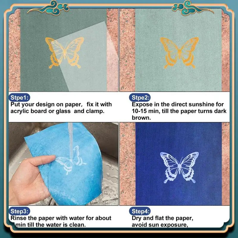 (신규)-1세트 시아노타입 용지(2장 아크릴 패널 포함) Sun Print Paper Kit, 활성 인쇄 아트지 시아노타입 용지