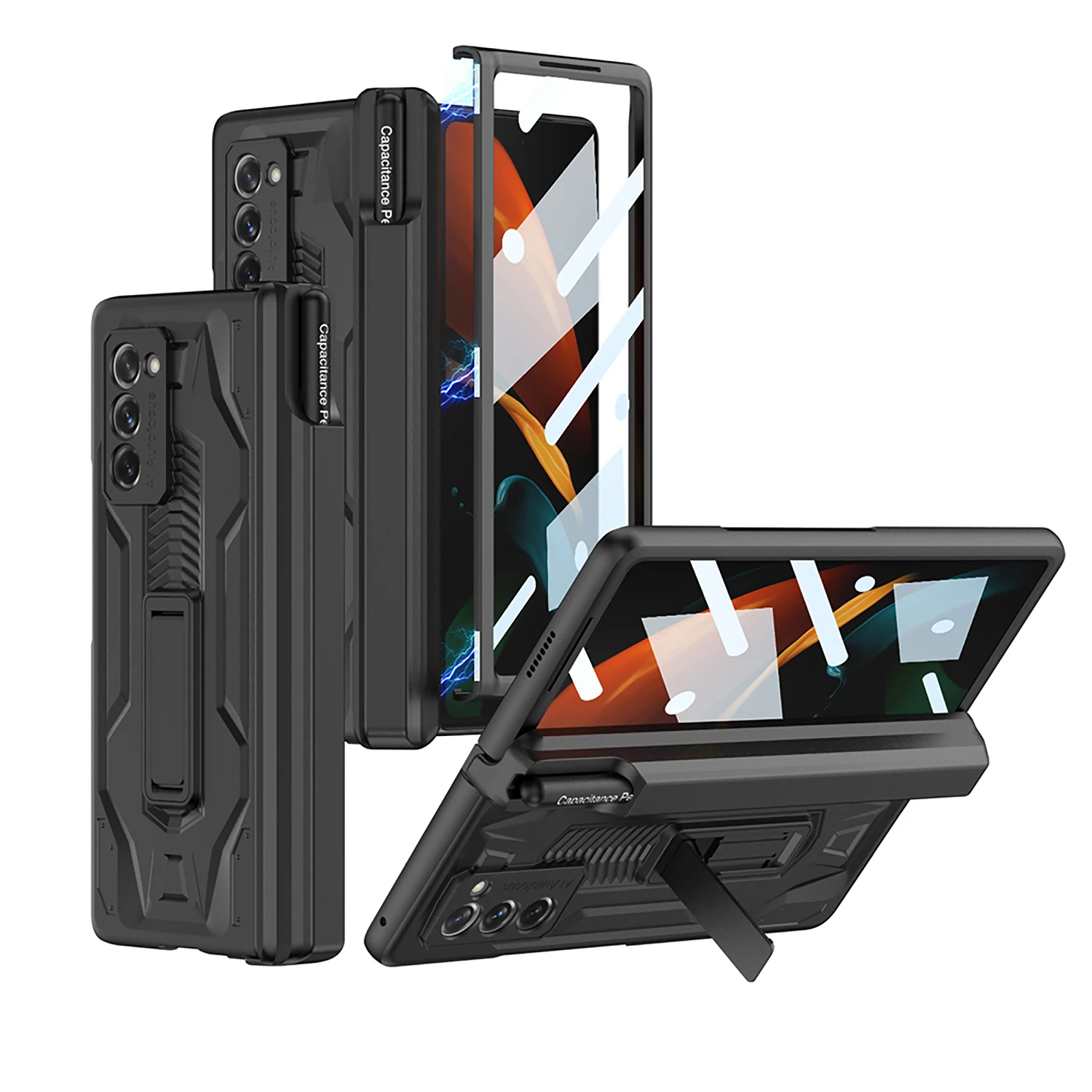 

Magnetic Hinge Pen Holder Case For Samsung Galaxy Z Fold2 Fold 2 Armor Case Hard PC Cover with Kickstand Front Screen Glass Film