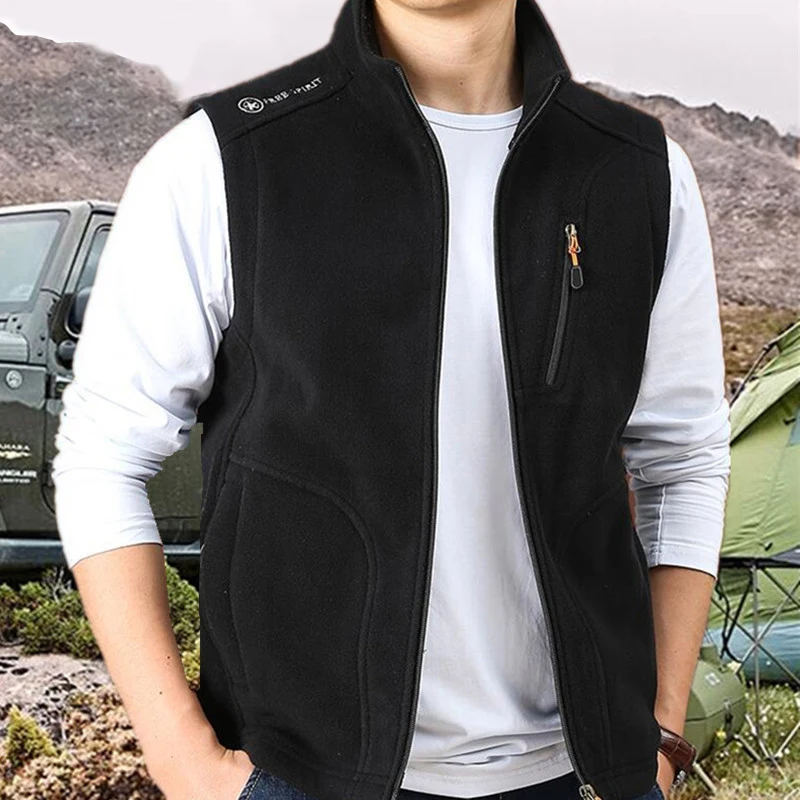 Men Polar Fleece Vests Outdoor Unisex Multi-pocket Warm Windproof Tactical Winter for Safari Hiking Ski Cargo Waistcoat heated jacket