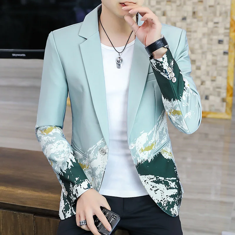 Blazer New Men's Fashion Business Gentleman Slim Print British Style Outdoor Performance Trend Wedding Banquet Casual Blazer 3