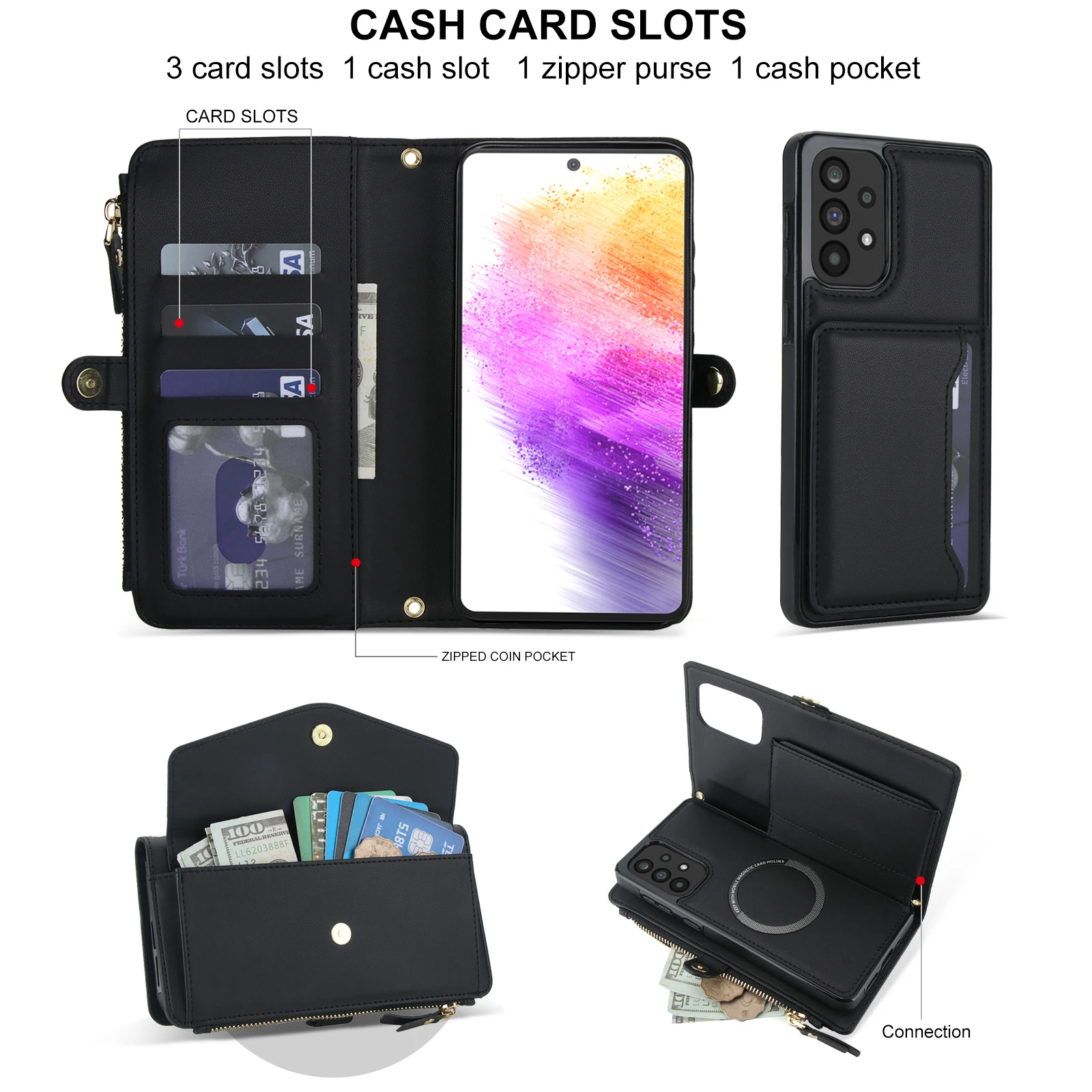 Magnetic Wallet Crossbody Phone Case with Long Lanyard
