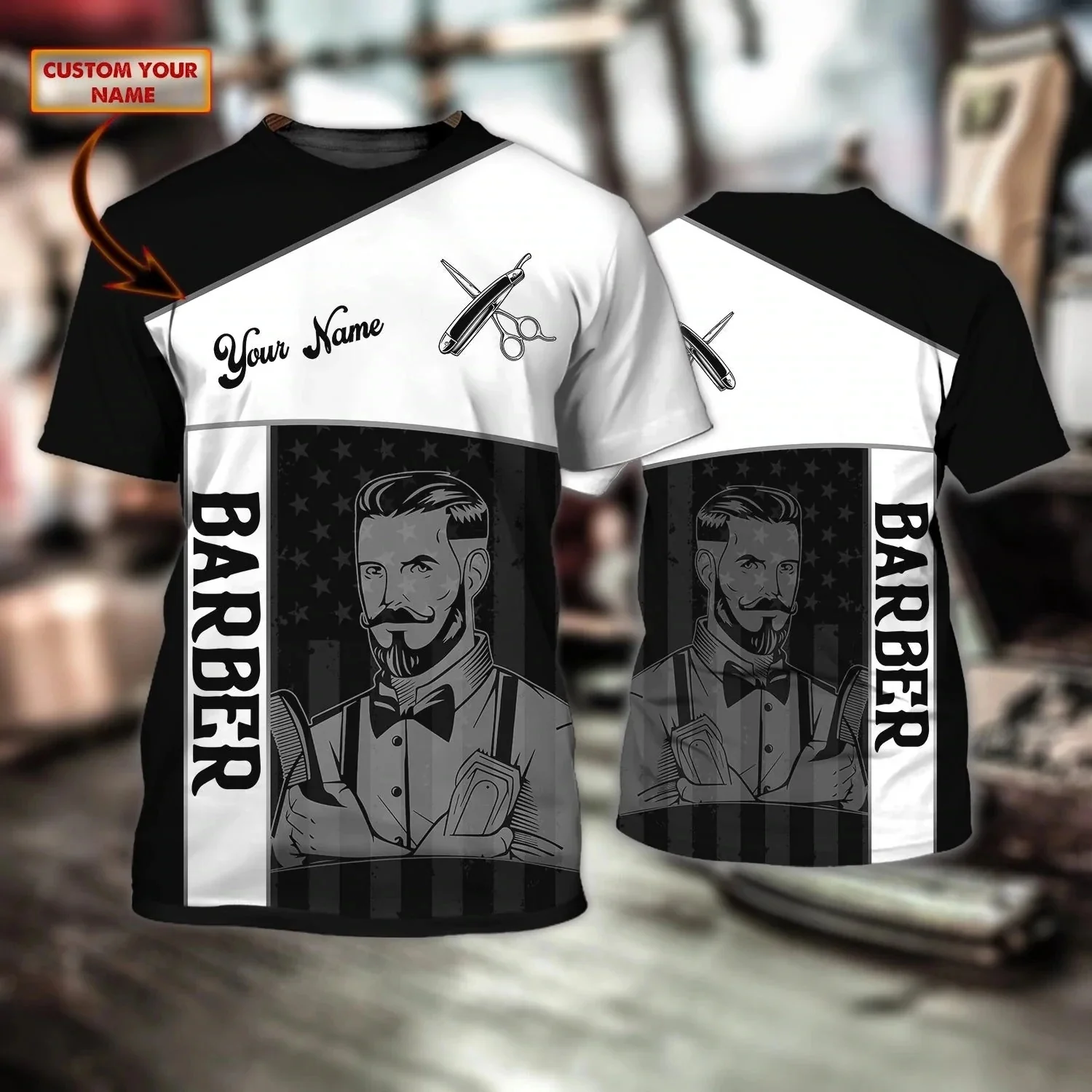 PLstar Cosmos Personalisierter Name Barber 3D-gedrucktes Sommer-Herren-T-Shirt, Geschenk für Friseur, Unisex, lässige Kurzarm-Tops DW71 – Detail 11