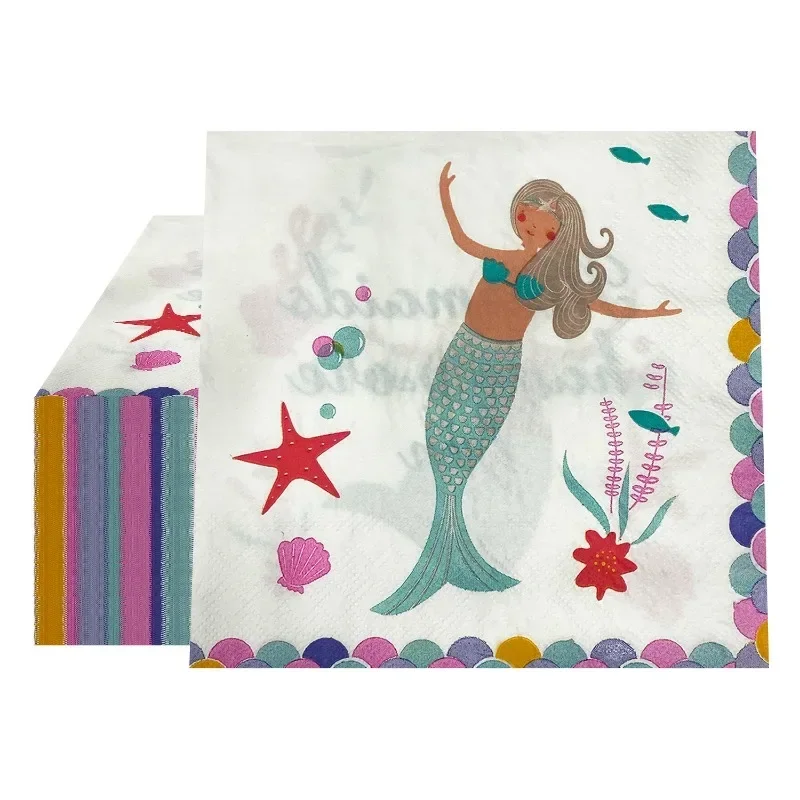 20pcs 33cm Ocean Princess Element Printed Colorful Paper Napkins Holiday Party Decoration Supplies Napkins Paper Placemats