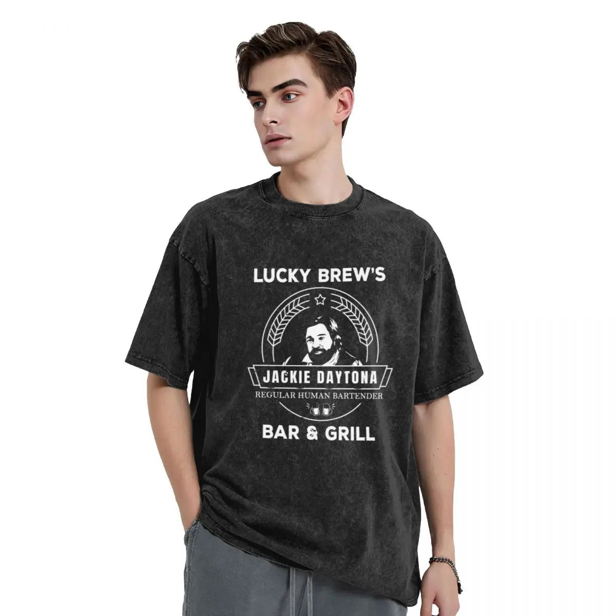 

Винтажная промытая футболка Lucky Brew's Bar And Grill повседневные футболки Джеки Дейтона модная крутая футболка для мужчин пляжные дизайнерские топы