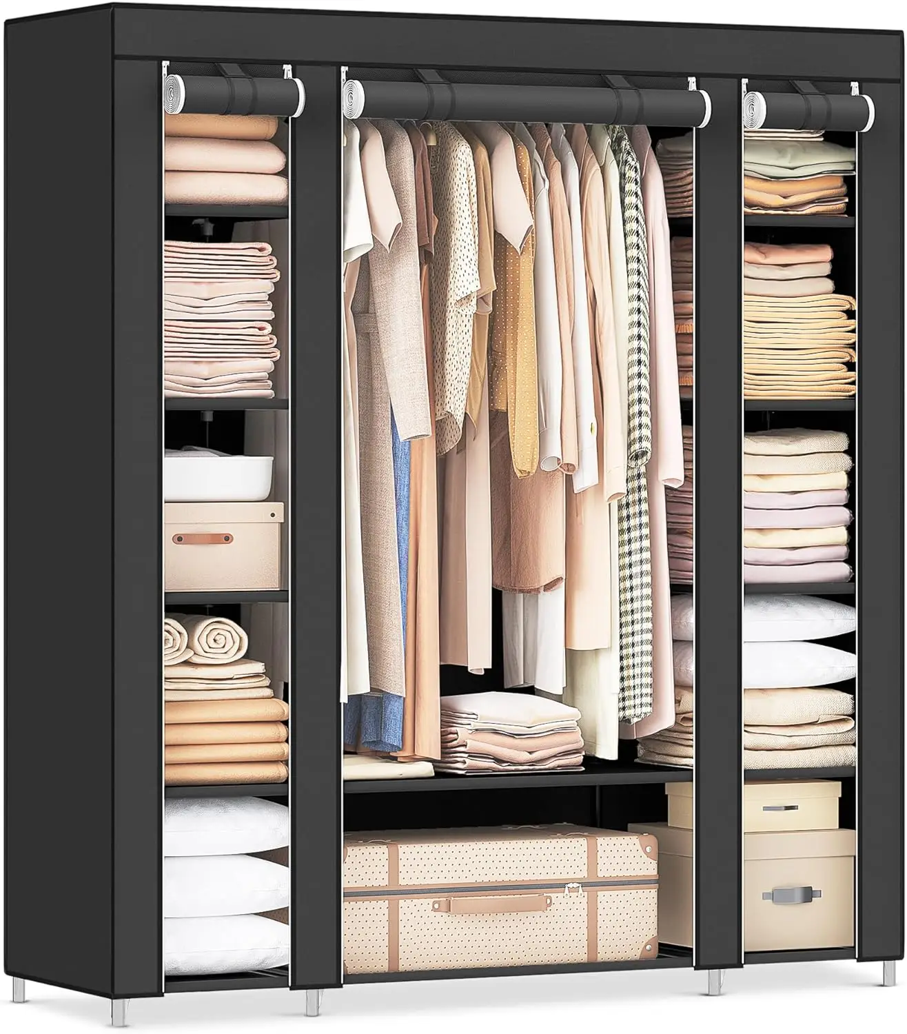 SONGMICS Closet Wardrobe, Portable Closet for Bedroom, Clothes Rail with Non-Woven Fabric Cover, Clothes Storage Organizer