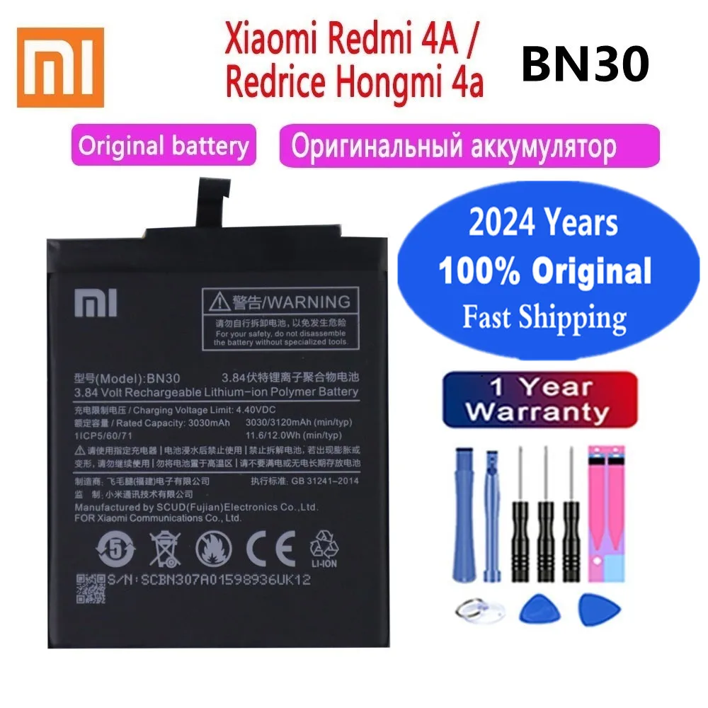 

2024 год 100% Xiao Mi Оригинальный аккумулятор для телефона BN30 для Xiaomi Redmi 4A Redrice Hongmi 4A батарея для телефона аккумулятор + Инструменты