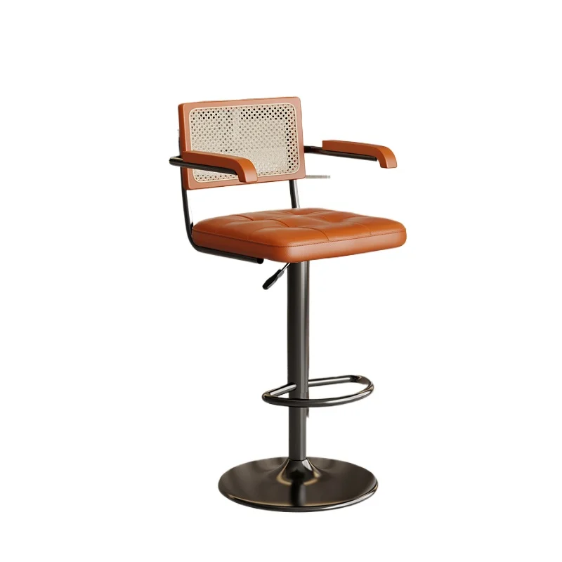 Luxe Retro Bar Seat Adjustable Rattan Backrest Chair Swivel Front Desk Checkout Foot Stool Home Kitchen Island Dining Seat