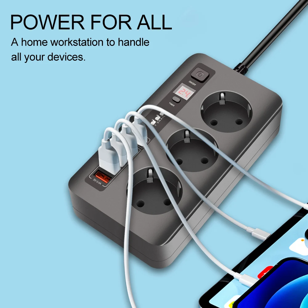 Ƽ USB     ͽټ,   ȣ, EU ÷, 3 AC, 2500W Ÿ̸  Ƽ, QC3.0