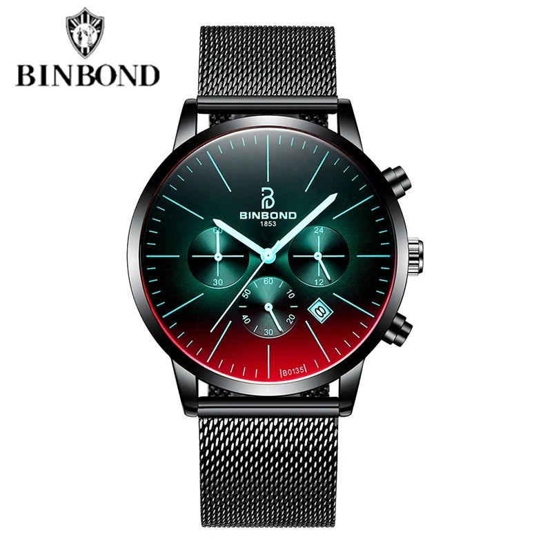 

2023 Box Men Sports Watch Top Brand Luxury Fashion Quartz BINBOND B0135 Men Watches Steel Waterproof Clock Date Male Chronograph