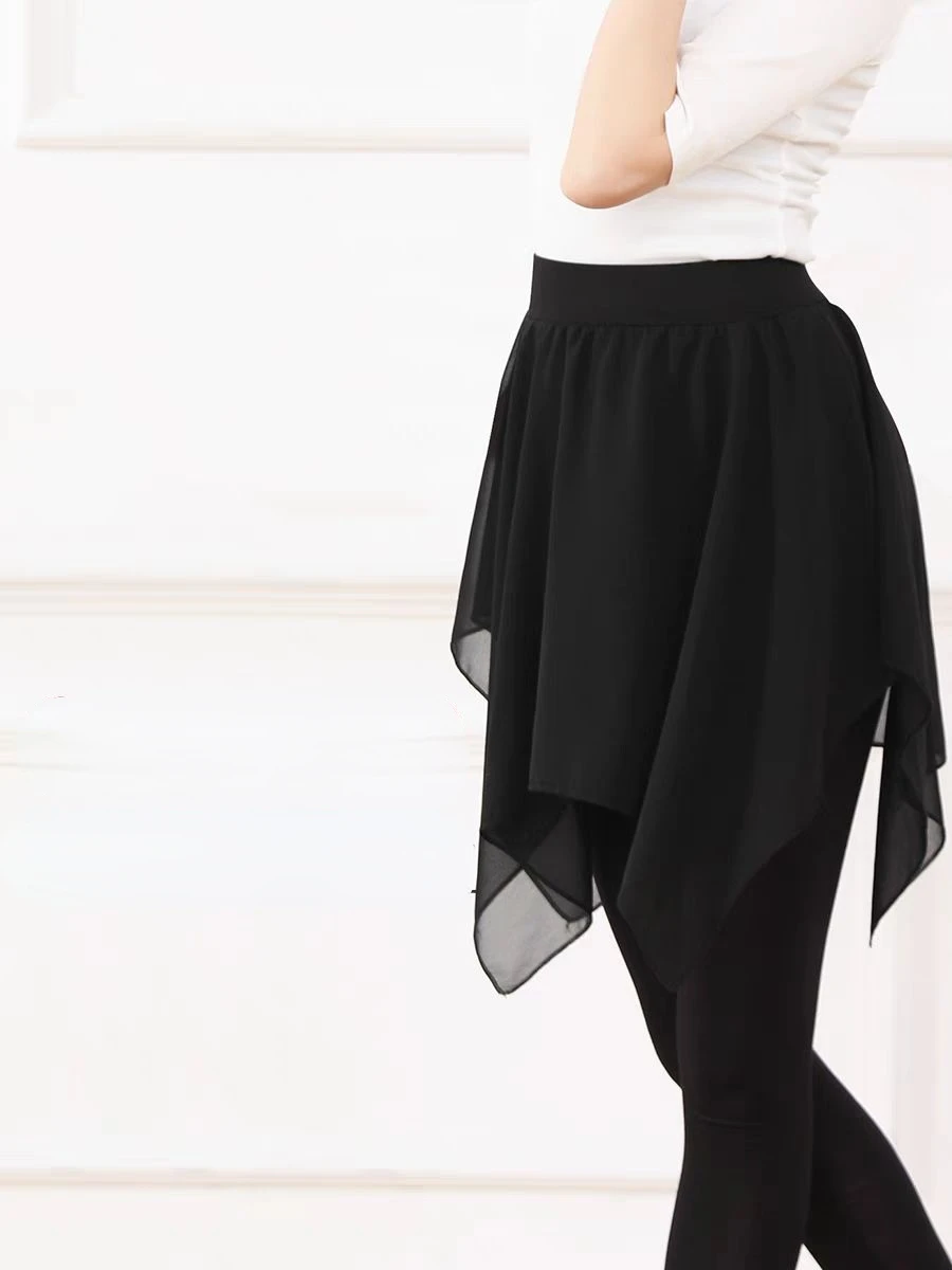 Mini Dance Skirts Women Irregular Ballet Gymnastics Training Clothes Chiffon Black Skirt Elastic Waist Y2k Harajuku New