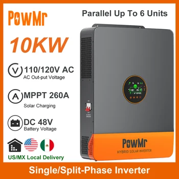 10000W Split-Phase Hybrid Solar Inverter DC 48V to 120/240V Pure Sine Wave Built-in 200Amp MPPT Charger Max PV 500Vdc Inversor