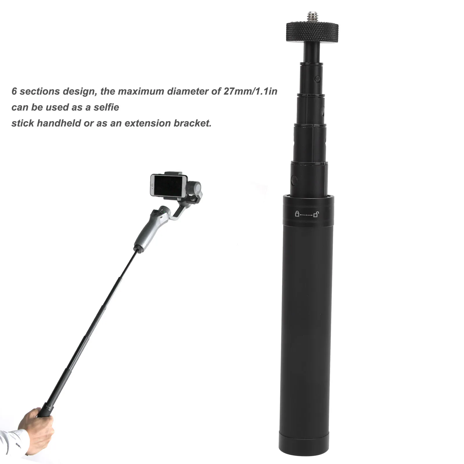 Telescopic Triaxial Stabilizer Extension Rod - Portable 6-Section Selfie Stick