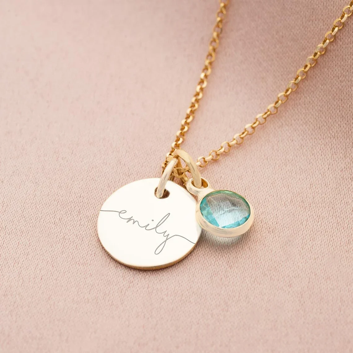 Personalisierte Geburtsstein-Namenskette, Muttertagsschmuck, gravierter Text, Datum, individueller Anhänger, Geschenk für Oma, Mimi-Geschenk – Detail 8