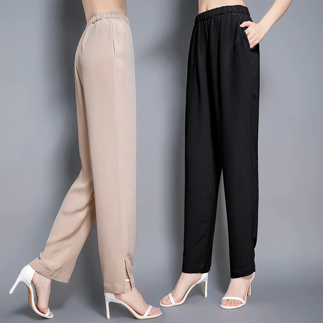19 Mm 100% Mulberry Silk Trousers for Women Casual Pants Female High Waist  Straight Pants Summer 2023 Pantalones De Mujer - AliExpress