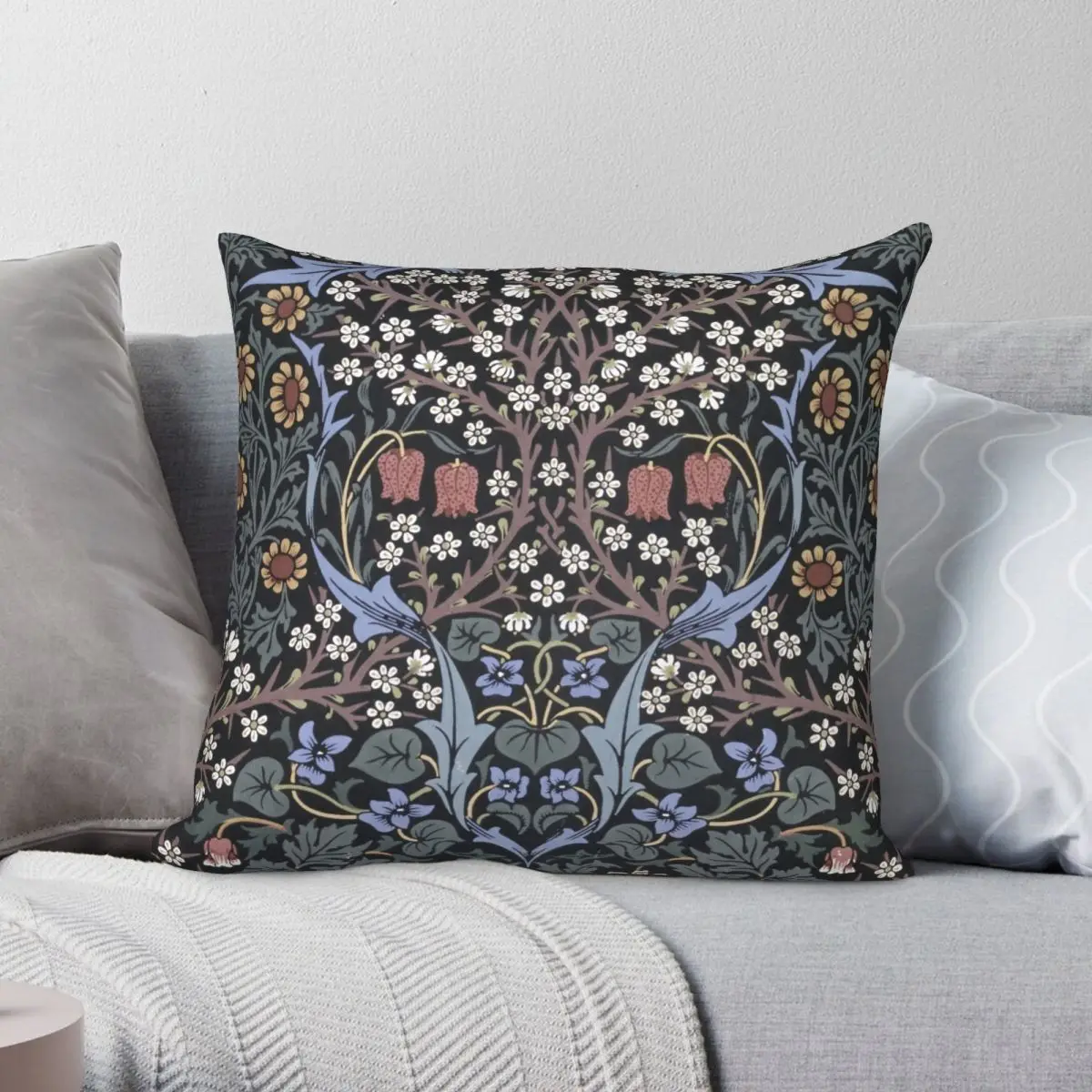 

William Morris Blackthorn Square Pillowcase Polyester Linen Velvet Pattern Zip Decor Pillow Case Home Cushion Cover