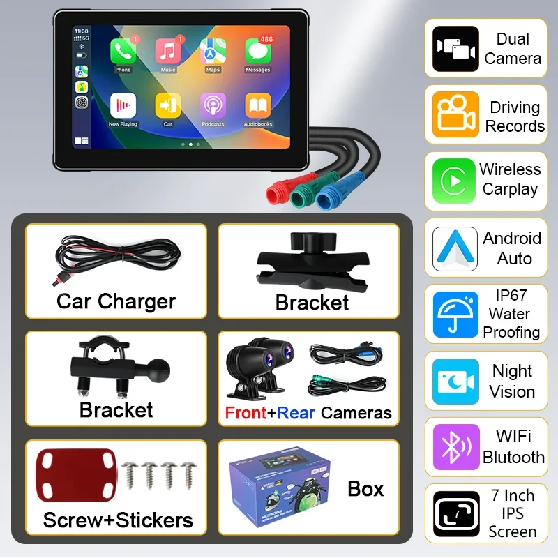 thumbnail image 1 of Srnubi 5 7 pulgadas CarPlay de navegación para motocicletas inalámbrico CarPlay Android Auto Airplay Pantalla de visualización Monitor portátil para motocicletas, 1 of 5