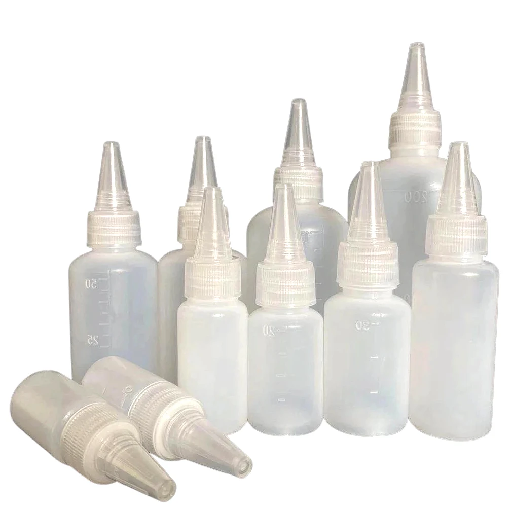 30Pcs 10/20/30/50/60/100ML Empty PE plastic glue bottles with Screw-On Lids Squeezable Liquid ink Oil dropper bottles