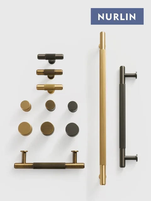 Nurlin ทองเหลืองรูปแบบเชิงเส้นตู้ Knobs ตู้เสื้อผ้าตู้ประตูลิ้นชัก Gunmetal Matte Gold Antique Bronze ดึง 1