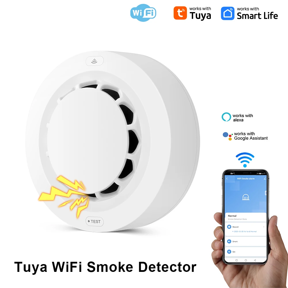 Tuya WiFi SMOKE ALARM Fire ป้องกันเครื่องตรวจจับควัน 80dB Smokehouse COMBINATION Fire Alarm Home Security ระบบนักผจญเพลิง 1