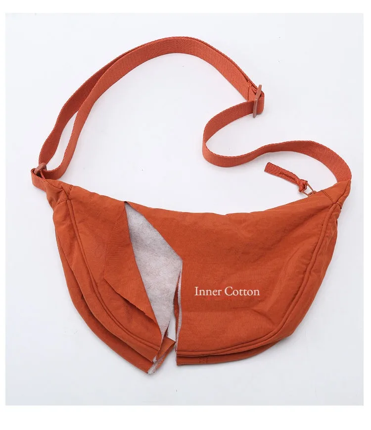 Round Mini Shoulder Bag    Anywear Unisex Women’s Men’s Solid Color Large Capacity Travel Crossbody Chest Half Moon mens womens Crescent Moon Bags Daily Cotton Filled Baggage for Man Woman in Orange Uniqlo better free shipping 