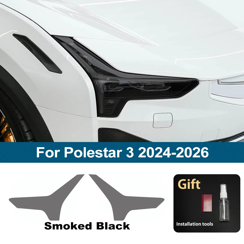 High-Gloss Smoke Black Protective Vinyl Headlight Wrap Kit - Premium Anti-Scratch TPU PPF