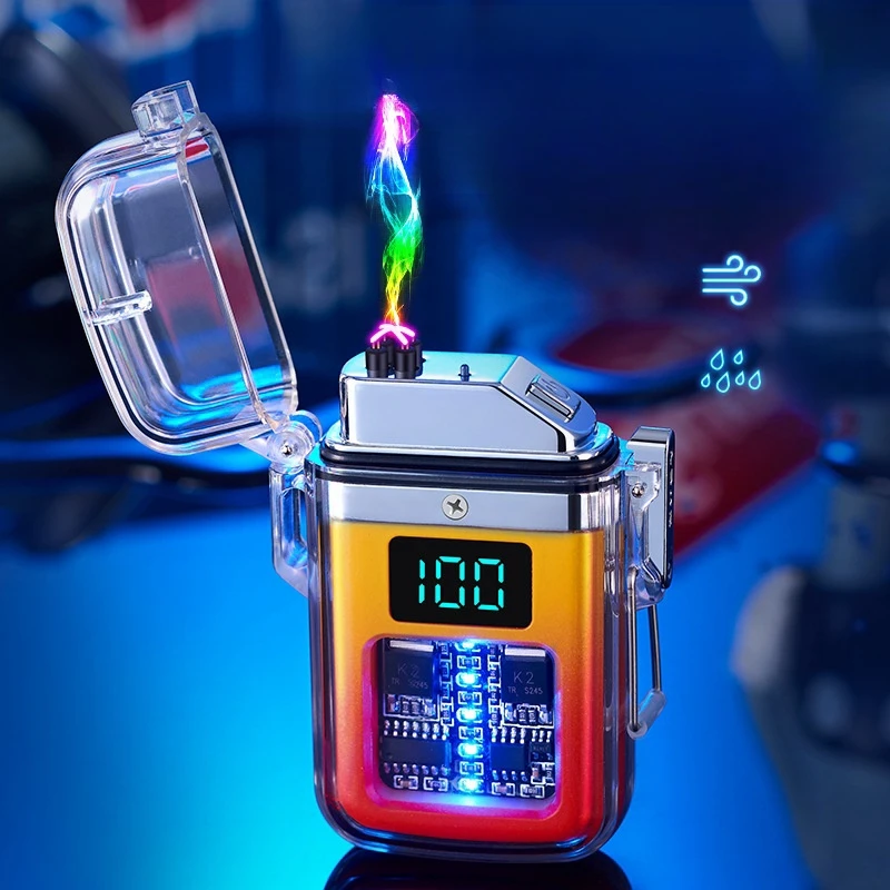 

Transparent Waterproof Windproof Outdoor Dual Arc Type-C Electric Lighter Digital Power Display igniter Camping Tools Men's Gife