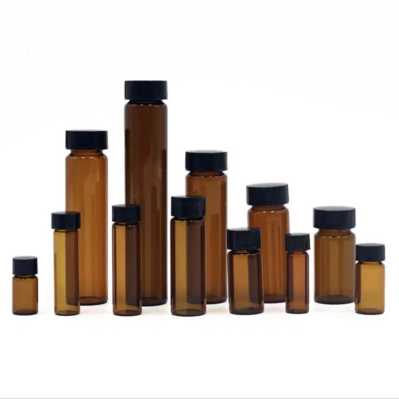 

100Pcs 20Pcs 10Pcs 2ml To 60ml Brown Glass Sample Bottles with Black Plastic Screw Cap, Essential Oil Bottle for Lab Use