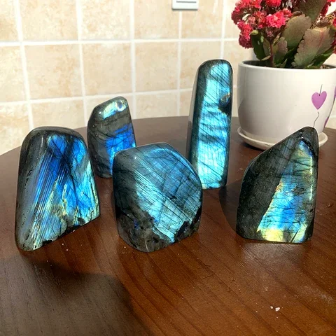 

Runyangshi 1pc Natural crystal Colorful Flowing blue light Elongated stone ornaments Crystal Original Moonstone