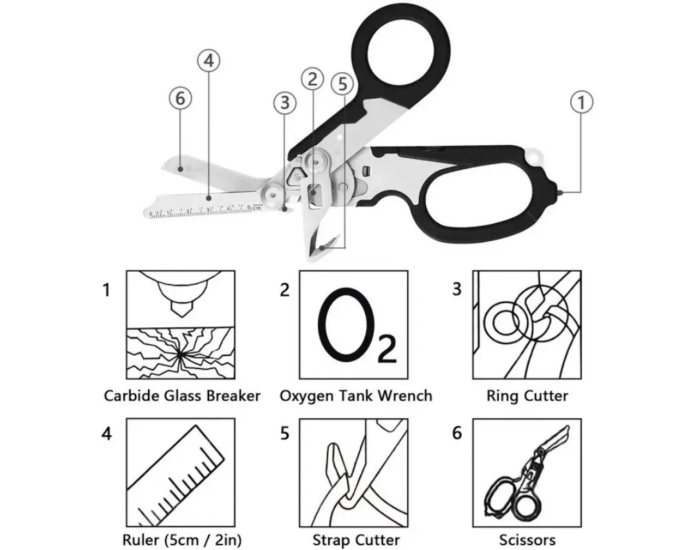 Description Picture 4 of itemMultifunction Scissors For First Aid Expert Tactical Folding Scissors Outdoor Survival Tool Combination Gadget